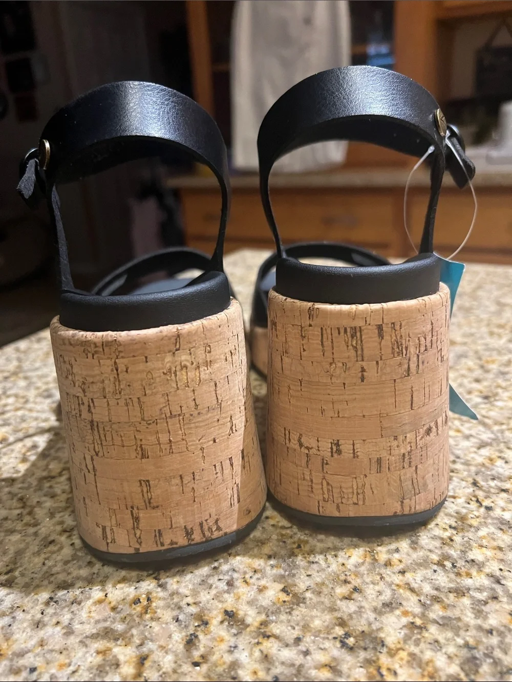 Reef Black Cork Wedge Sandals